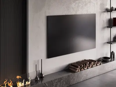 Decorated TV wall with fireplace - 5 3D model