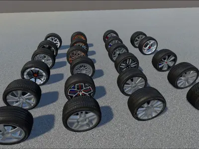 Realistic Wheel Pack Low-poly 3D model
