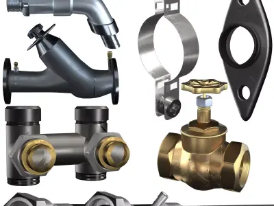 collection of types valves and fittings  3D model