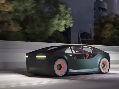 Self-driving car concept 3D with interior green 3D model