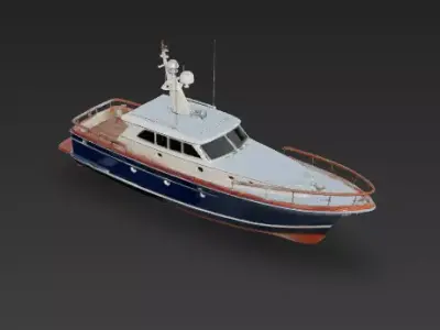 Midnight Blue Trawler Yacht 3D Model Low-poly 3D model
