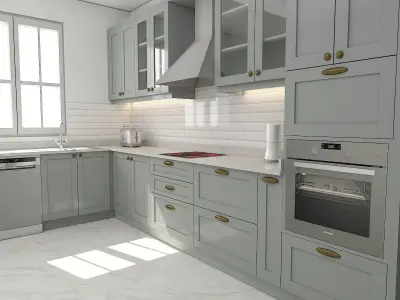 kitchen with cabinets and marble counter tops 3D model