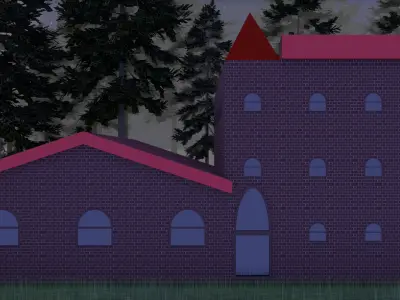 Low Poly Brick Building with Bell Free low-poly 3D model