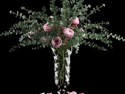Pink roses and eucalyptus 3D model