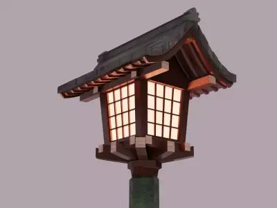 Japanese Wooden Lantern Light  Free low-poly 3D model