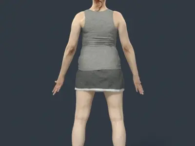 Animated Sports Woman in a skirt and tanktop - A-pose - Yearn Low-poly 3D model