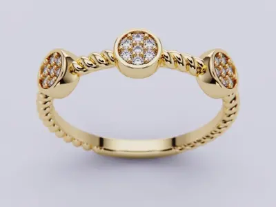 Twisted Rope Cluster Diamond Station Stackable Ring 3D print model