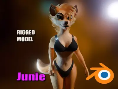 Junie Anthro Fox Low-poly 3D model