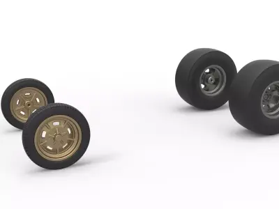 Wheel set of Vintage Front engine dragster V2 Scale 1 to 25 3D print model