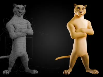 Biped BigCat Rigged Low-poly 3D model