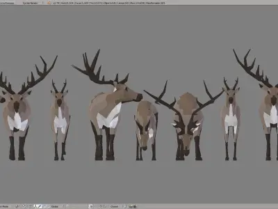 Reindeers polygonal elk and deer Low-poly 3D model
