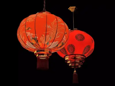 Chinese red lantern  Low-poly 3D model 8