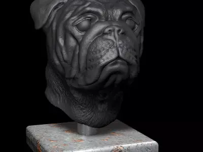 English Bulldog Head Portrait -3D Print Model High-Polygon 3D print model
