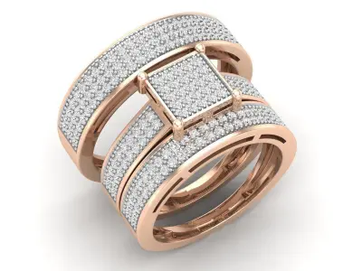 AV 658 Diamond Coordinated Wedding Trio Ring Set 3D print model