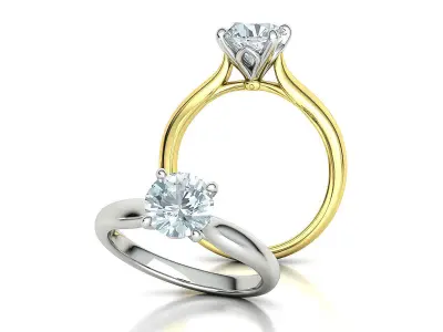 Moissanite Solitaire Ring Two Tone 4claw Ring 3Dmodel 3D print model
