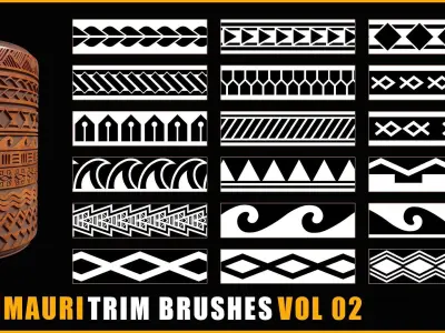 100 Mauri Trim Brushes - Border Pattern - Roll Brush - VOL 02 Texture
