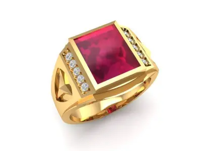 Luxury Square Gemstone Baguette Diamond Men Ring  386 3D print model