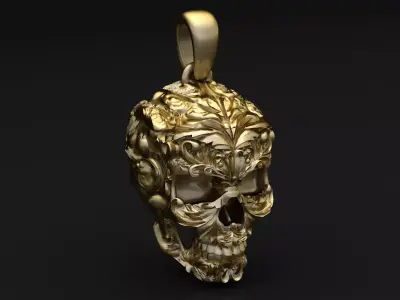 Royal Floral Skull Pendant 3D print model