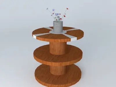 art wooden side table with flowers in it Free 3D model