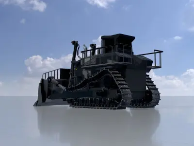 Hydraulic bulldozer tracked construction site vehicle black Low-poly 3D model