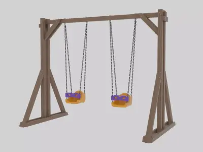 Playground Wooden Double Swing - 01 3D model