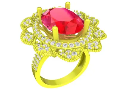 Luxury Oval Halo Gemstone Ring 3D Model  4304 3D print model