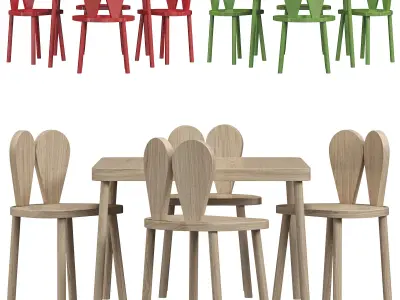 Rabbit Chair Wooden Kids Table And Chair Set By Etsy 3D model