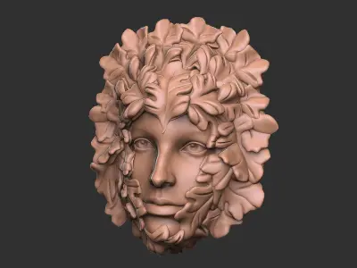 The girl face with leave 3D print model