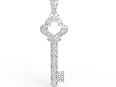 Luxury Four Leaf Clover Key Diamond Necklace 3D print model