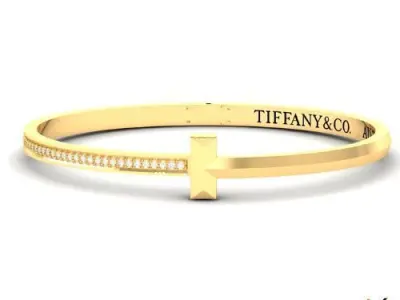 Minimalist Gold Bangle Bracelet with T  3D print model