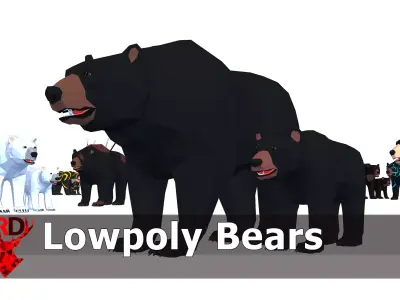 LowPoly Bear pack Low-poly 3D model