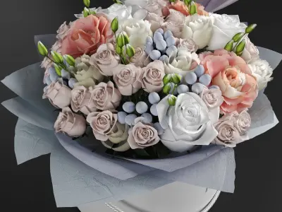 Two Bouquet of the flowers in white orange pink and blue colors 3D model