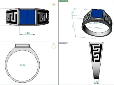 Man ring with a stone 3D print model 3D print model