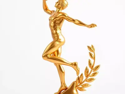 Golden Athlete Statue with Laurel model pack Low-poly 3D model