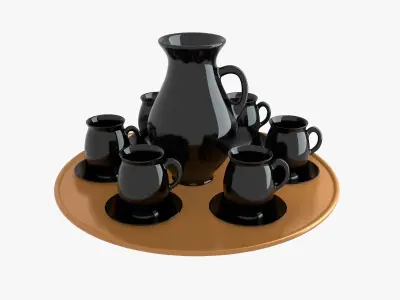 Black porcelain vase and mugs set 3D model
