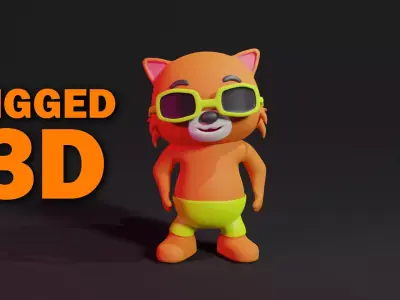3D Cat Mascot Rigged Model ready to animate Low-poly 3D model