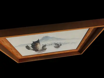 Chinese Junk Boats Oil Painting  3D model