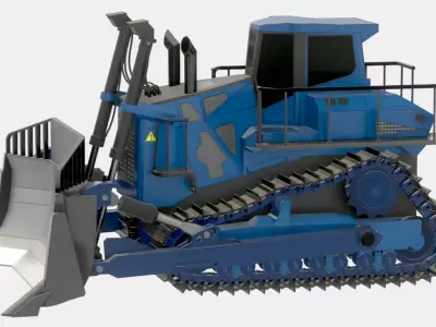Hydraulic bulldozer tracked construction site vehicle blue Low-poly 3D model
