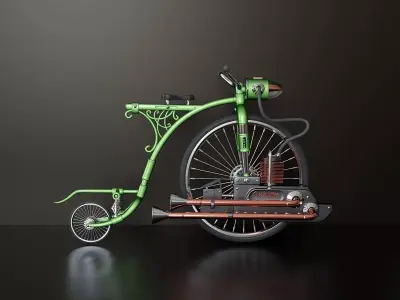 Stylized antique bicycle with a motor 3D model