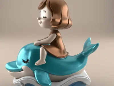 Dolphin Ride 3D Model for Kids Room Decor STL File 3D print model