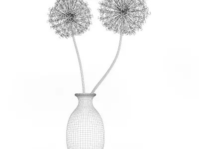 Small Purple Flowers in White Vase 3D model