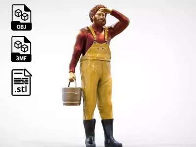 N5 Old Fisherman with Bucket 3D print model
