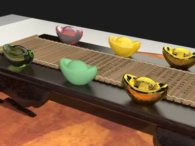 chinese gold ingot and bamboo slip  3D model