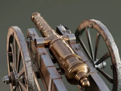 Cannon on wheels Low-poly 3D model