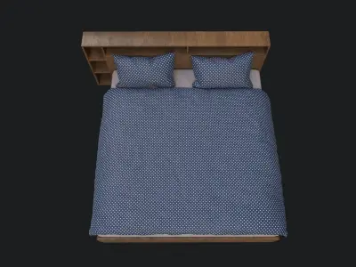 King Sized Bed with shelf Low-poly 3D model