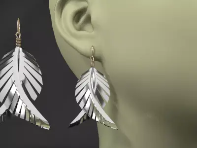 earrings pair of with silver leaves 3D model