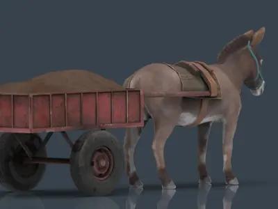 DONKEY WITH CART Low-poly 3D model