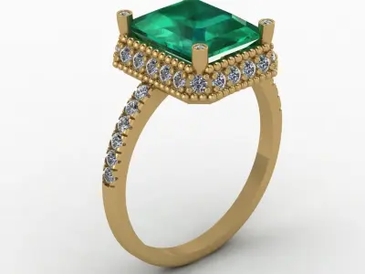 Emerald and diamond ring 3D print model