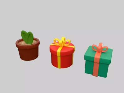 Gift Boxes and Decorative Plant Pot Low-poly 3D model