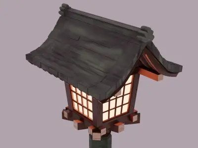 Japanese Wooden Lantern Light  Free low-poly 3D model